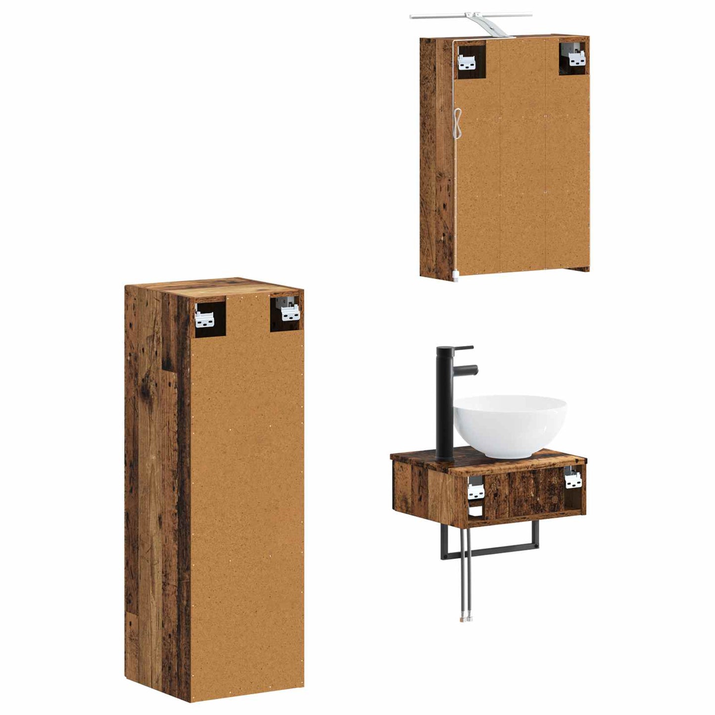 vidaXL Bathroom Cabinet Set 4 pcs Old Wood 43 x 16 x 62.5 cm
