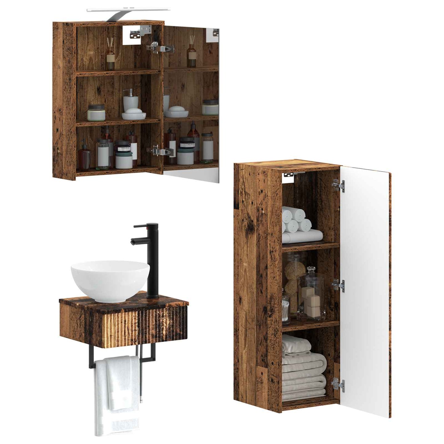 vidaXL Bathroom Cabinet Set 4 pcs Old Wood 43 x 16 x 62.5 cm