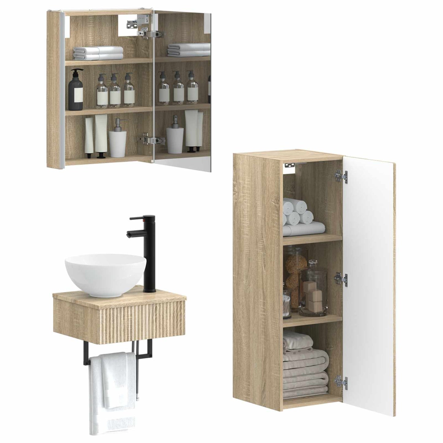vidaXL Bathroom Cabinet Set 4 pcs Sonoma Oak 43 x 11.5 x 60.5 cm