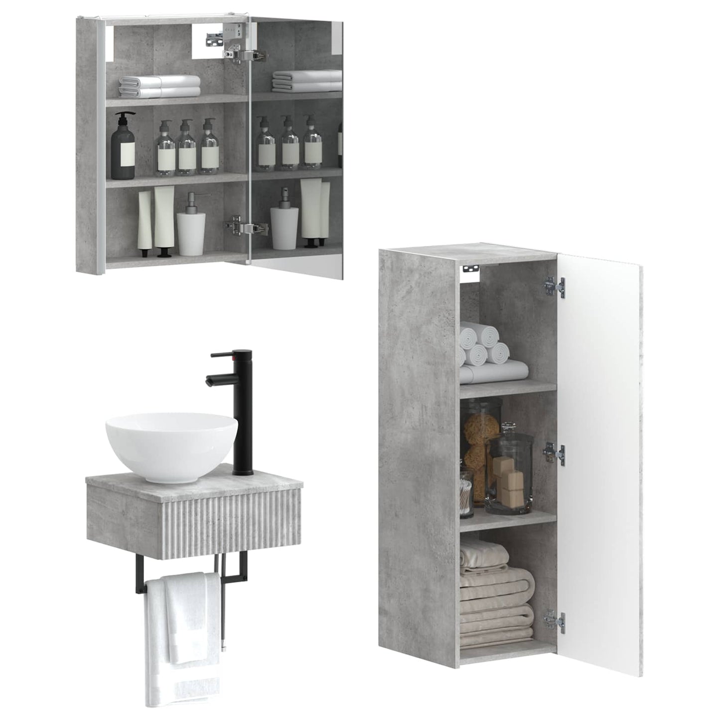vidaXL Bathroom Cabinet Set 4 pcs Concrete Grey 43 x 11.5 x 60.5 cm