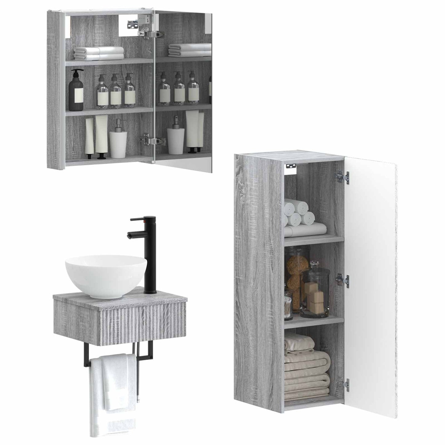 vidaXL Bathroom Cabinet Set 4 pcs Grey Sonoma 43 x 11.5 x 60.5 cm