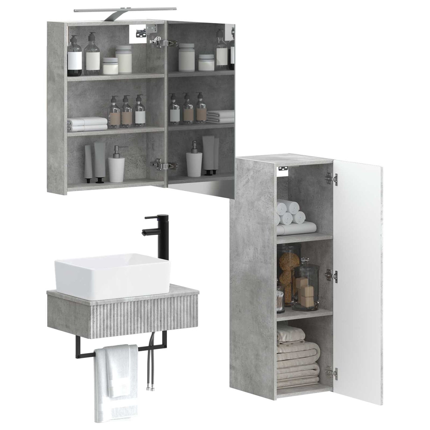 vidaXL Bathroom Cabinet Set 4 pcs Concrete Grey 50 x 14.5 x 70 cm