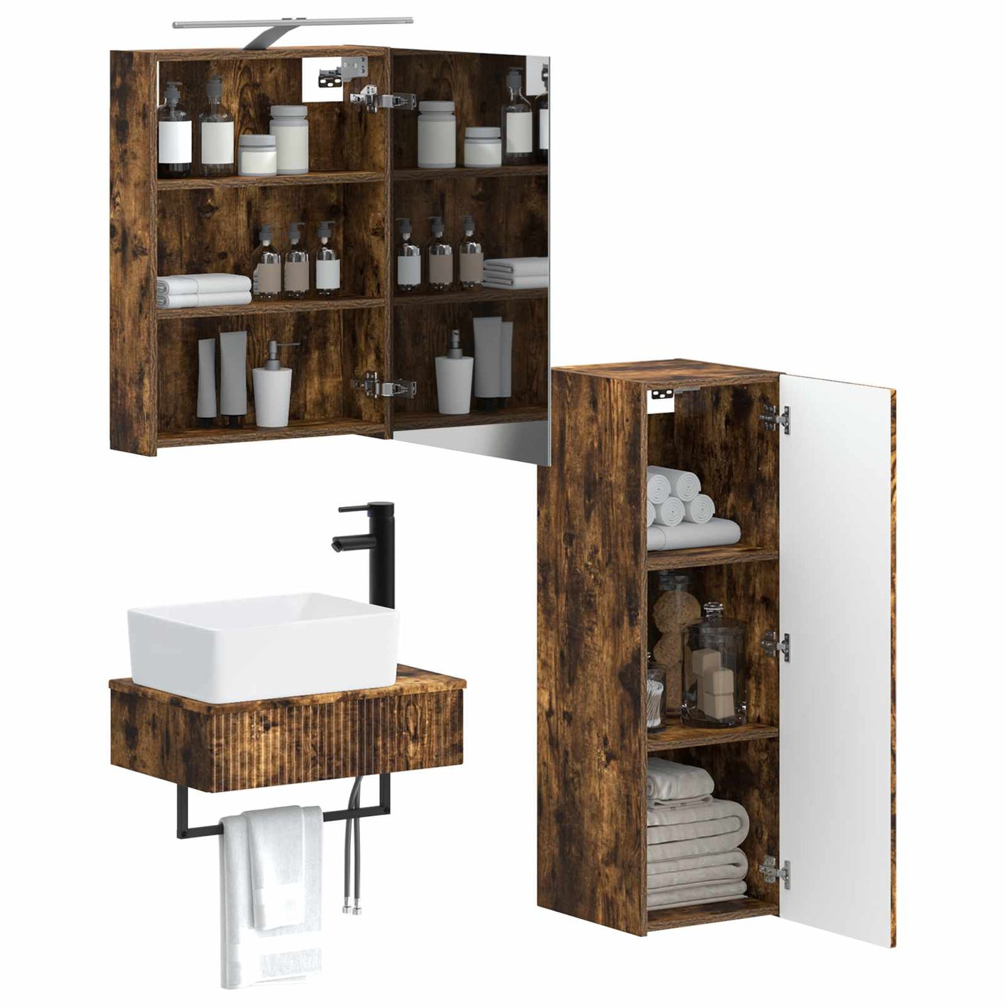 vidaXL Bathroom Cabinet Set 4 pcs Smoked Oak 50 x 14.5 x 70 cm