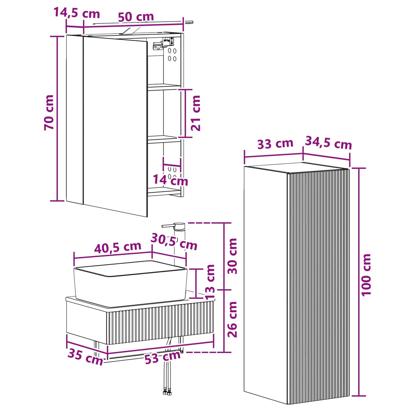 vidaXL Bathroom Cabinet Set 4 pcs Grey Sonoma 50 x 14.5 x 70 cm