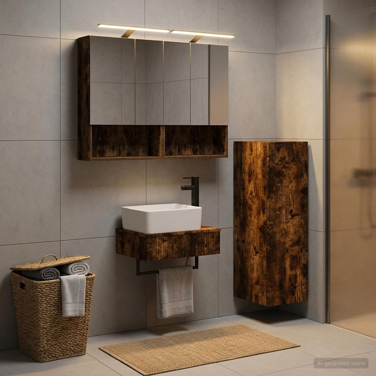 vidaXL Bathroom Cabinet Set 4 pcs Smoked Oak Engineered Wood