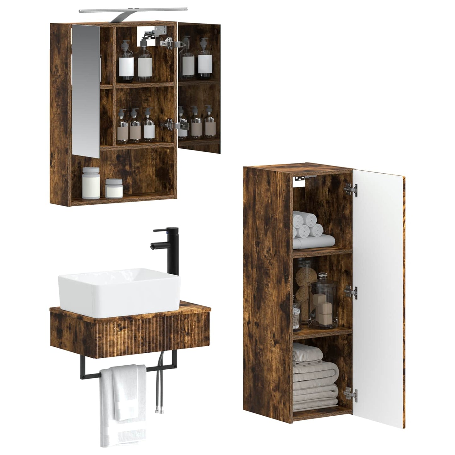 vidaXL Bathroom Cabinet Set 4 pcs Smoked Oak 50 x 14.5 x 70 cm
