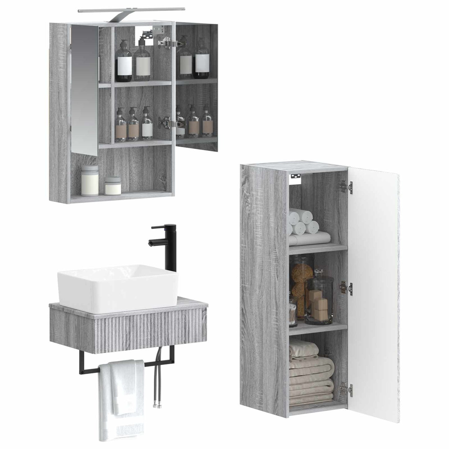 vidaXL Bathroom Cabinet Set 4 pcs Grey Sonoma 50 x 14.5 x 70 cm