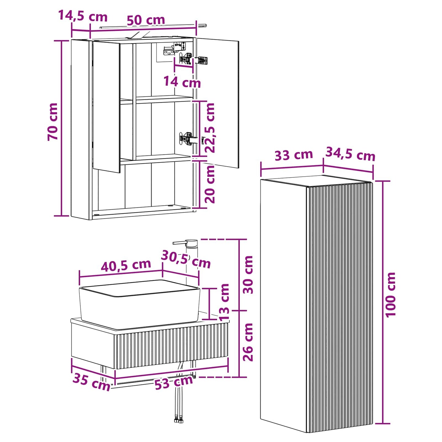 vidaXL Bathroom Cabinet Set 4 pcs Grey Sonoma 50 x 14.5 x 70 cm