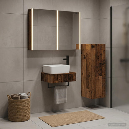 vidaXL Bathroom Furniture Set 4 pcs Old Wood Engineered Wood and Glass