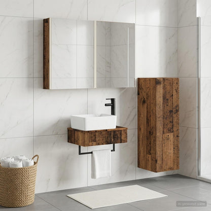 vidaXL Bathroom Furniture Set 4 pcs Old Wood Engineered Wood and Glass