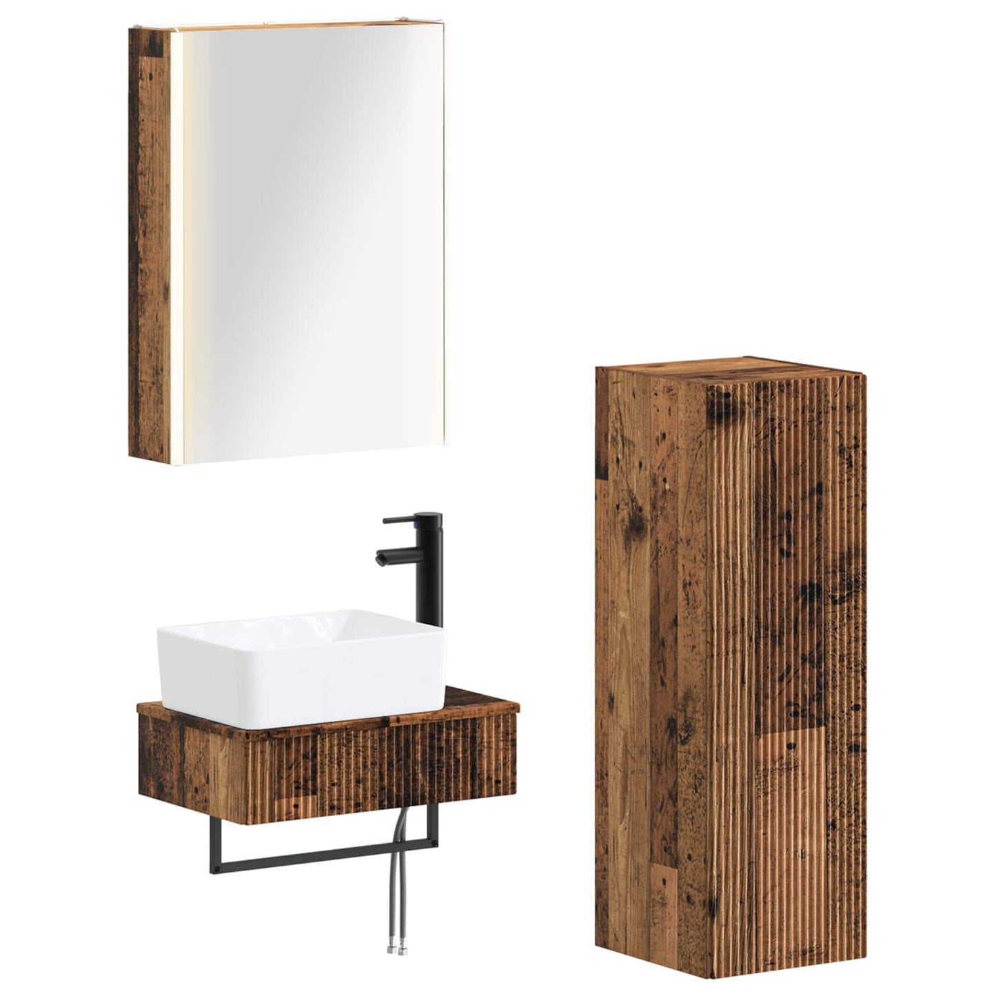 vidaXL Bathroom Furniture Set 4 pcs Old Wood Engineered Wood and Glass