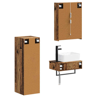 vidaXL Bathroom Furniture Set 4 pcs Old Wood Engineered Wood and Glass