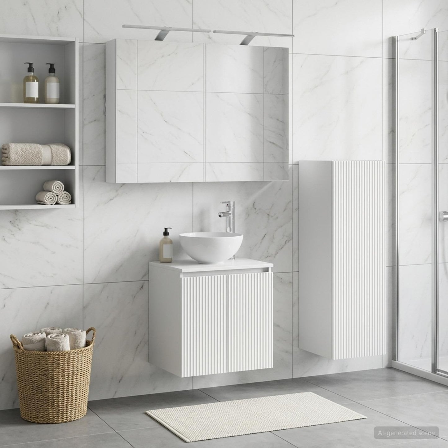 vidaXL Bathroom Furniture Set 4 pcs White Engineered Wood and Glass