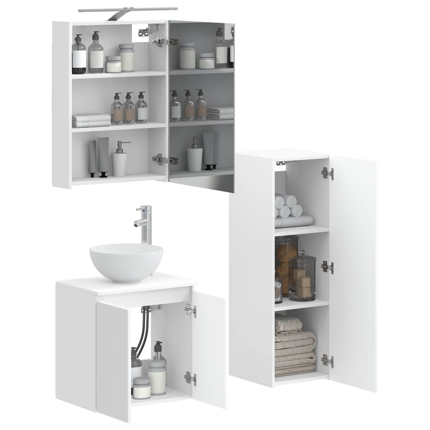 vidaXL Bathroom Furniture Set 4 pcs White Engineered Wood and Glass