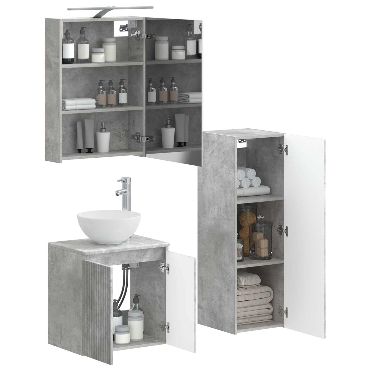 vidaXL Bathroom Furniture Set 4 pcs Concrete Grey
