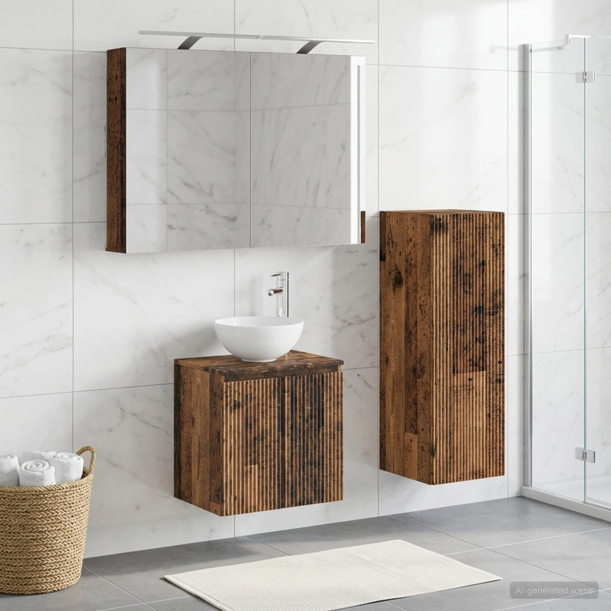 vidaXL Bathroom Furniture Set 4 pcs Old Wood Engineered Wood and Glass