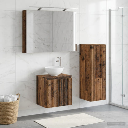 vidaXL Bathroom Furniture Set 4 pcs Old Wood Engineered Wood and Glass