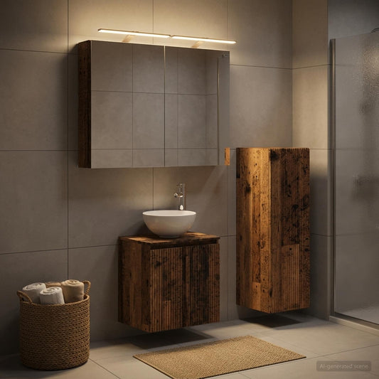 vidaXL Bathroom Furniture Set 4 pcs Old Wood Engineered Wood and Glass