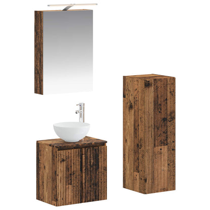 vidaXL Bathroom Furniture Set 4 pcs Old Wood Engineered Wood and Glass