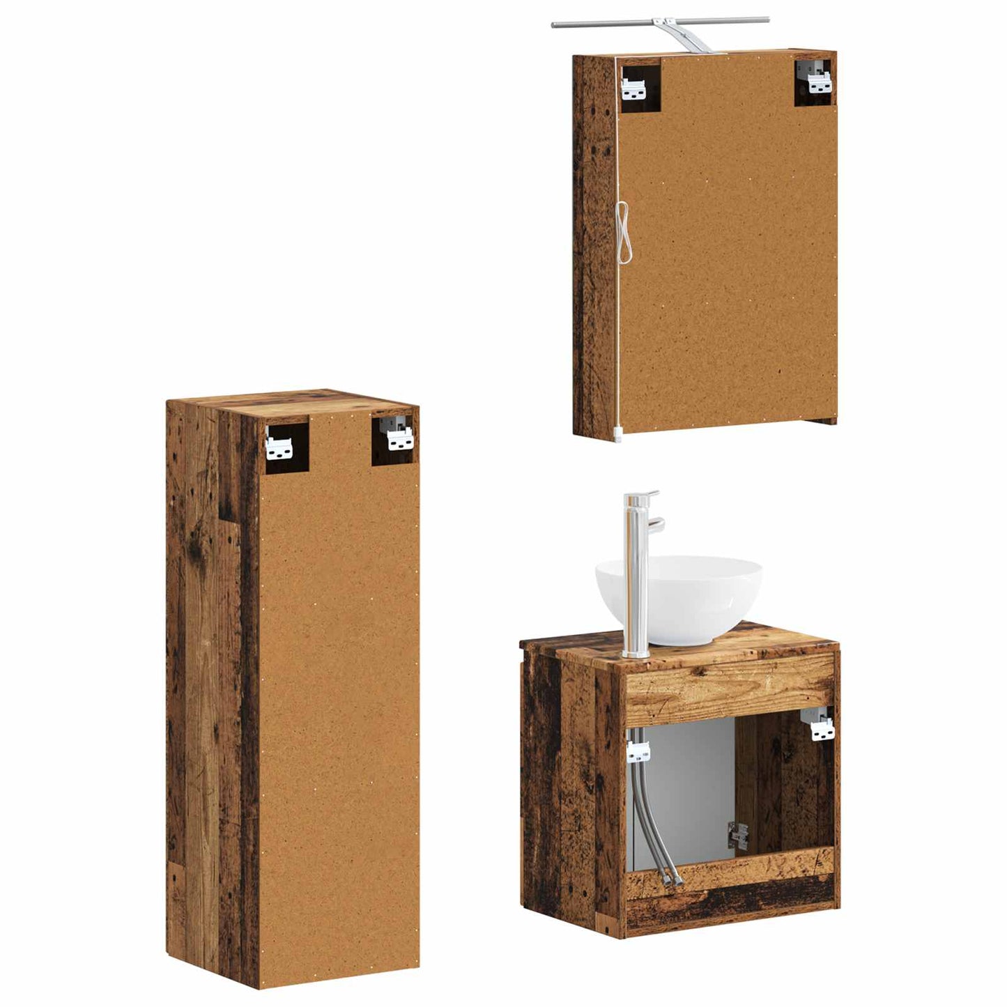 vidaXL Bathroom Furniture Set 4 pcs Old Wood Engineered Wood and Glass