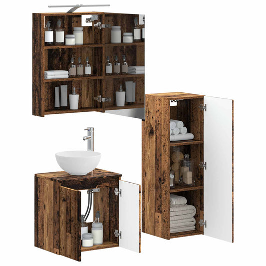 vidaXL Bathroom Furniture Set 4 pcs Old Wood Engineered Wood and Glass