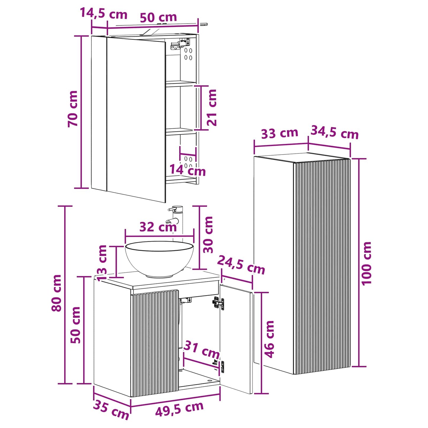vidaXL Bathroom Furniture Set 4 pcs Artisan Oak