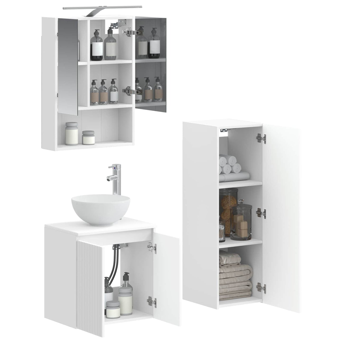 vidaXL Bathroom Furniture Set 4 pcs White Engineered Wood and Glass