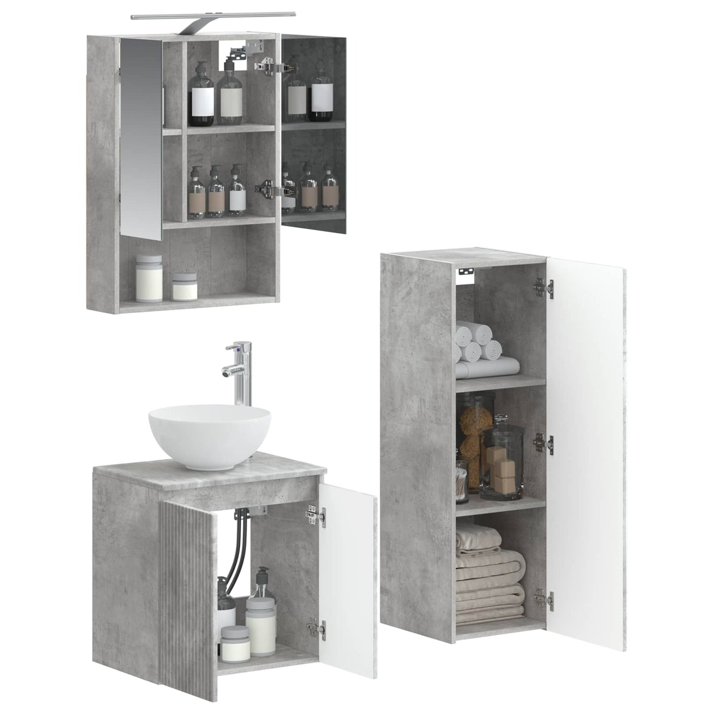 vidaXL Bathroom Furniture Set 4 pcs Concrete Grey
