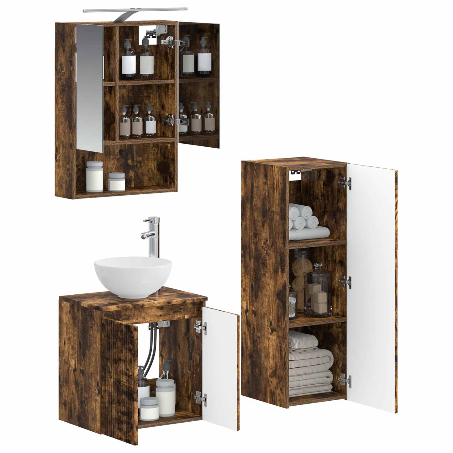 vidaXL Bathroom Furniture Set 4 pcs Smoked Oak