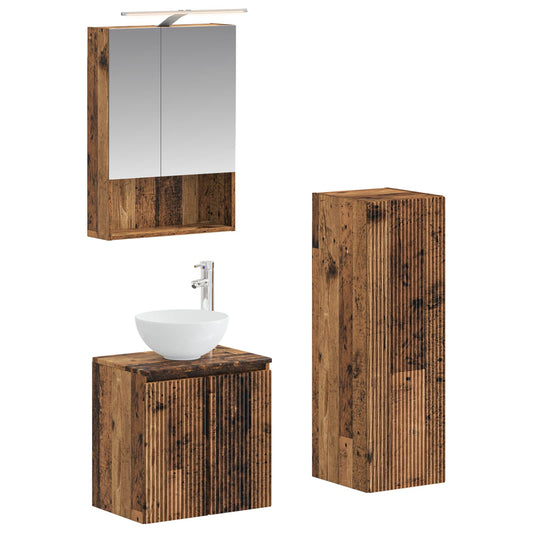 vidaXL Bathroom Furniture Set 4 pcs Old Wood Engineered Wood and Glass