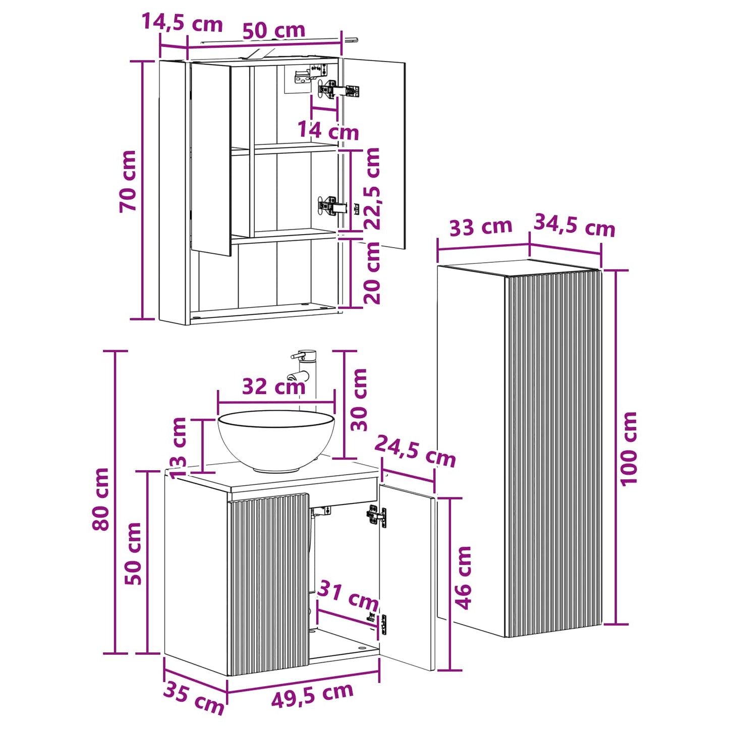 vidaXL Bathroom Furniture Set 4 pcs Old Wood Engineered Wood and Glass