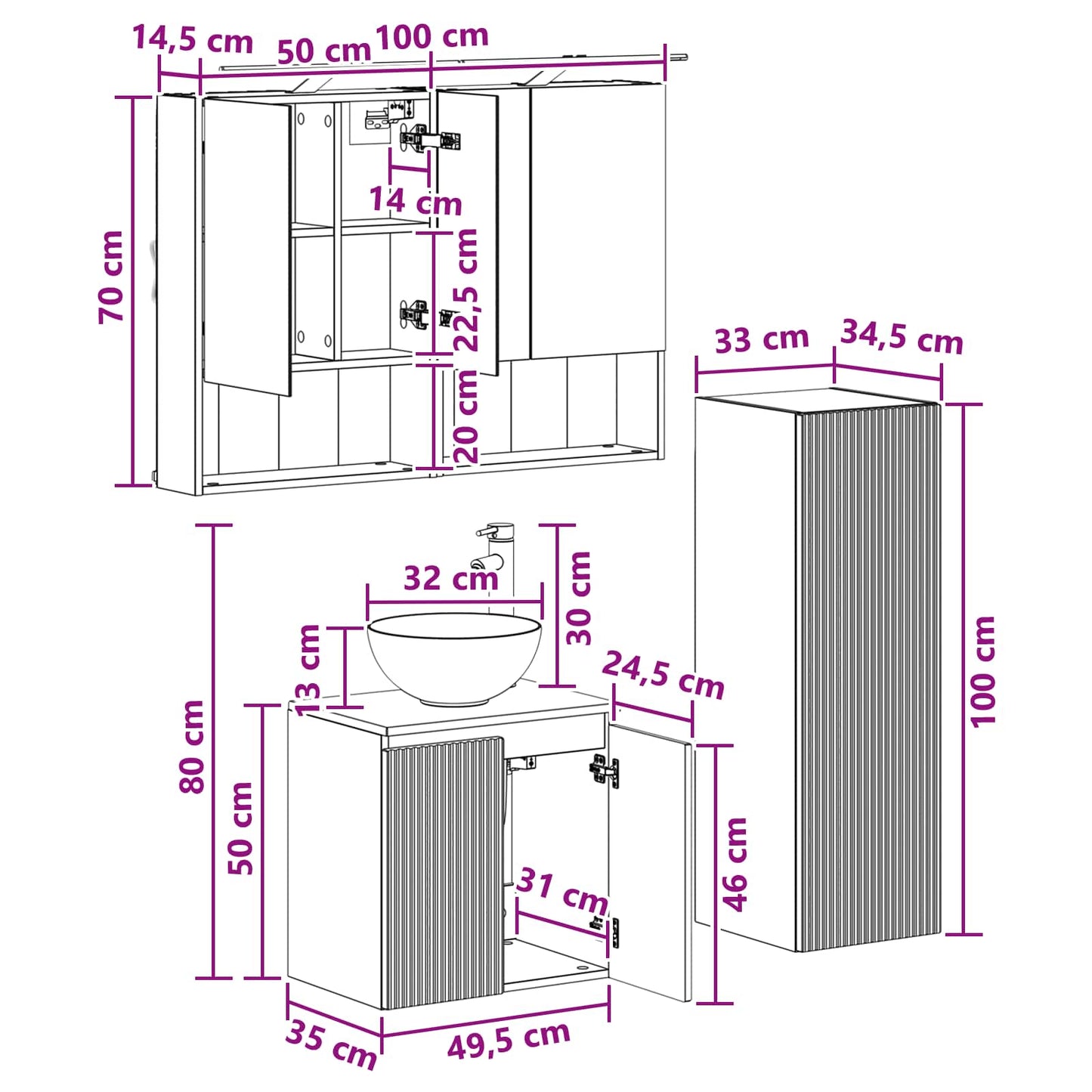 vidaXL Bathroom Furniture Set 4 pcs Artisan Oak