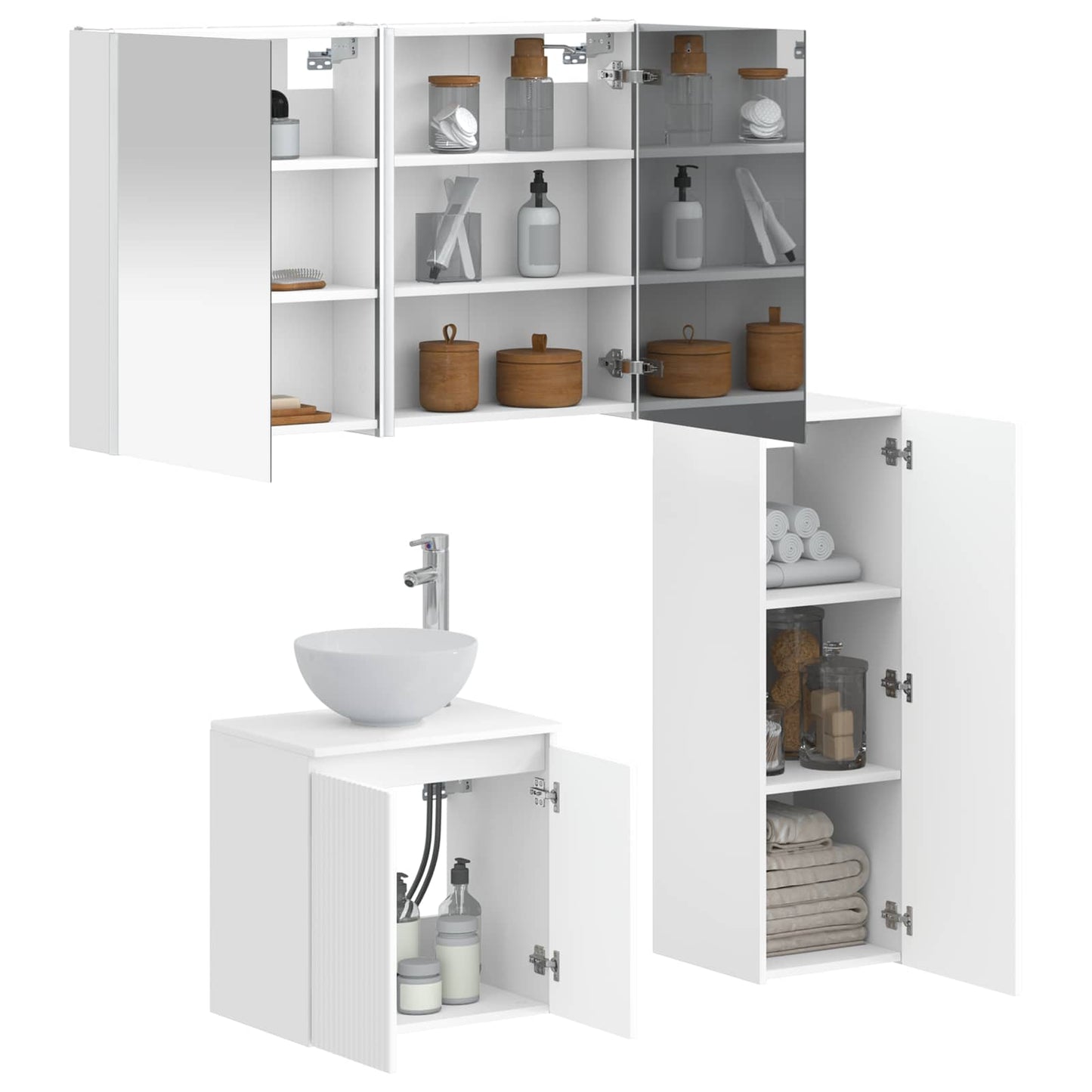 vidaXL Bathroom Furniture Set 4 pcs White Engineered Wood and Glass