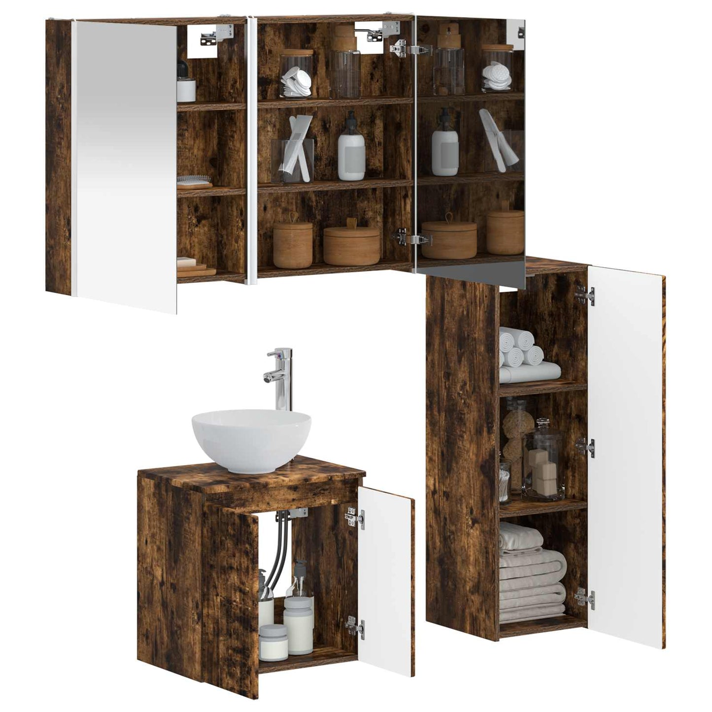 vidaXL Bathroom Furniture Set 4 pcs Smoked Oak