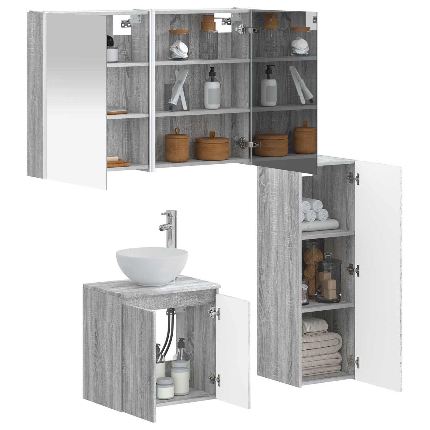vidaXL Bathroom Furniture Set 4 pcs Grey Sonoma