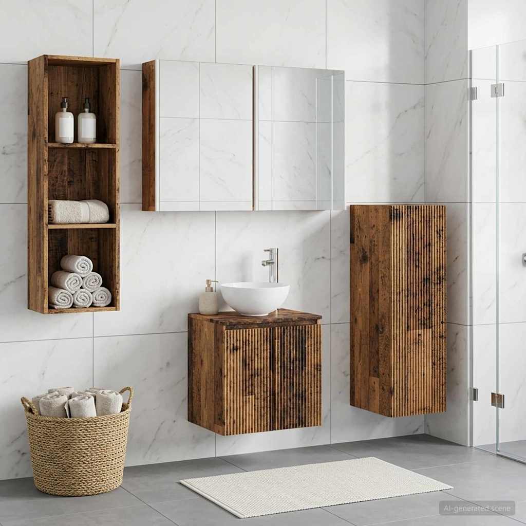vidaXL Bathroom Furniture Set 4 pcs Old Wood Engineered Wood and Glass