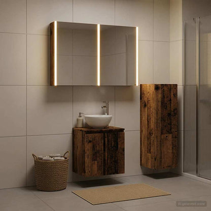 vidaXL Bathroom Furniture Set 4 pcs Old Wood Engineered Wood and Glass
