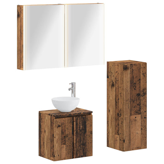 vidaXL Bathroom Furniture Set 4 pcs Old Wood Engineered Wood and Glass