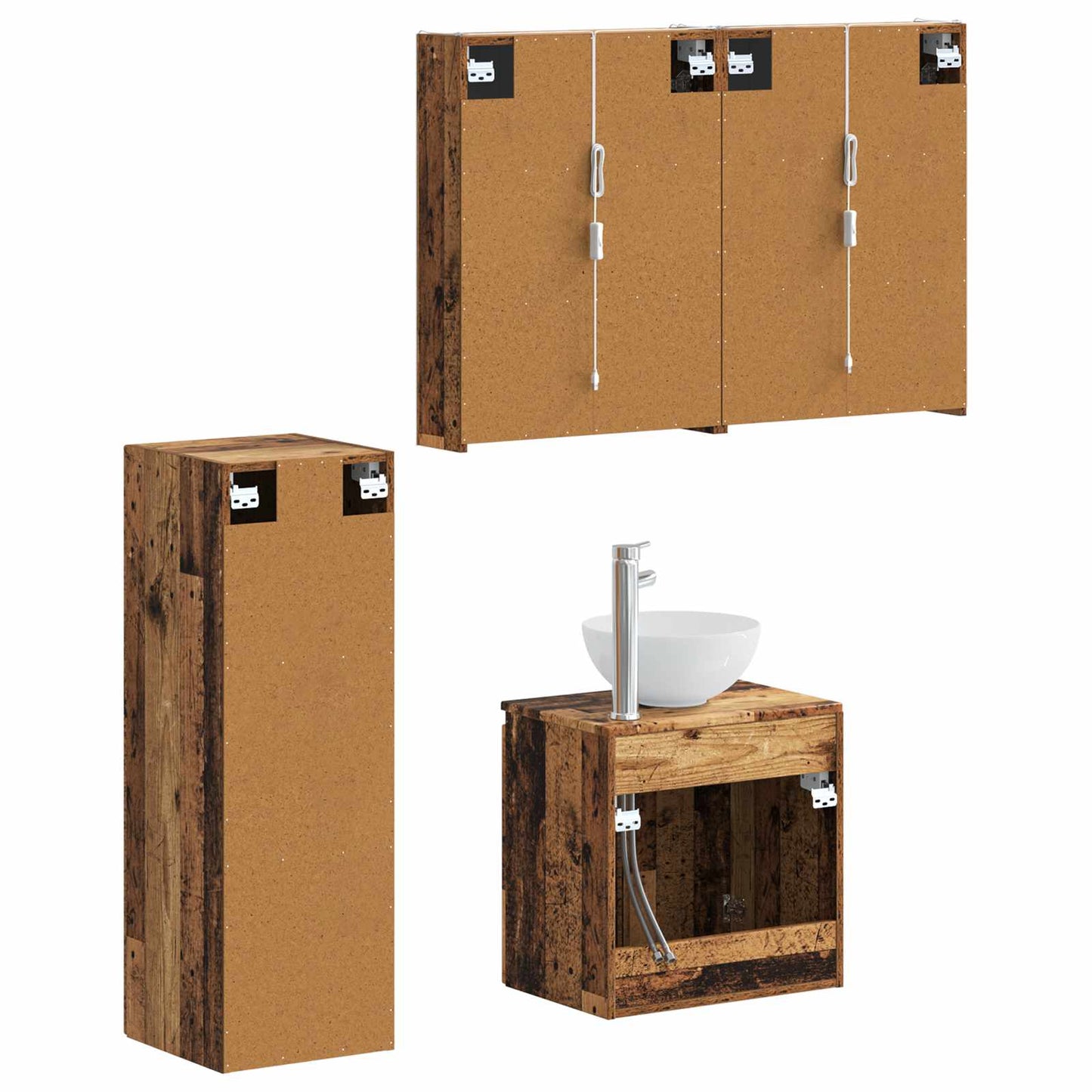 vidaXL Bathroom Furniture Set 4 pcs Old Wood Engineered Wood and Glass