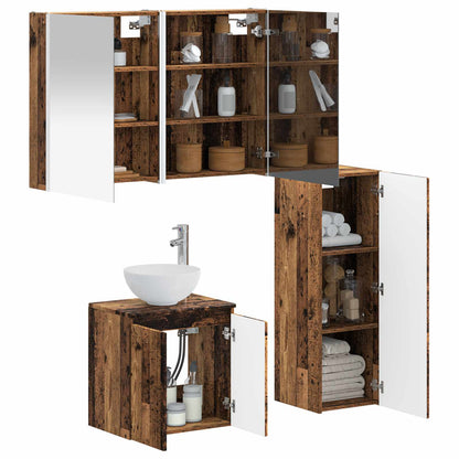 vidaXL Bathroom Furniture Set 4 pcs Old Wood Engineered Wood and Glass