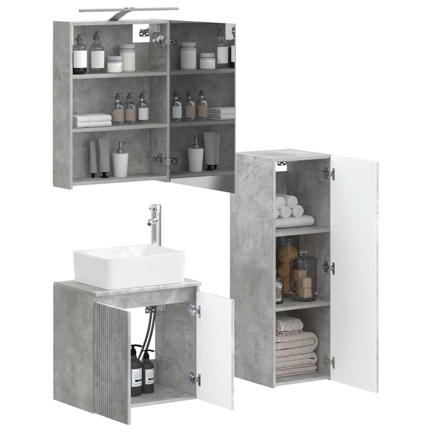 vidaXL Bathroom Furniture Set 4 pcs Concrete Grey