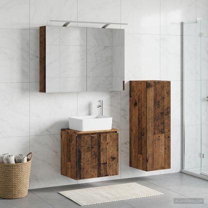 vidaXL Bathroom Furniture Set 4 pcs Old Wood Engineered Wood and Glass