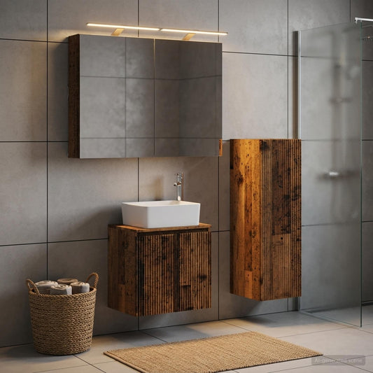 vidaXL Bathroom Furniture Set 4 pcs Old Wood Engineered Wood and Glass