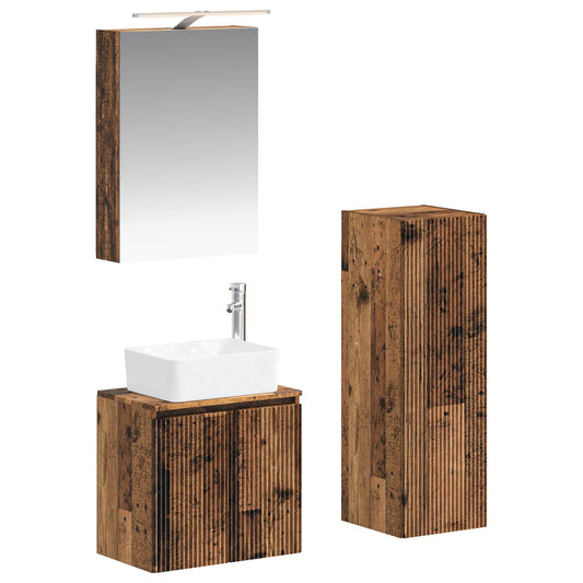 vidaXL Bathroom Furniture Set 4 pcs Old Wood Engineered Wood and Glass