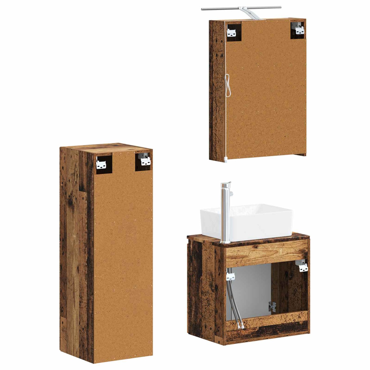 vidaXL Bathroom Furniture Set 4 pcs Old Wood Engineered Wood and Glass