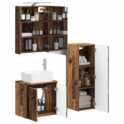 vidaXL Bathroom Furniture Set 4 pcs Old Wood Engineered Wood and Glass