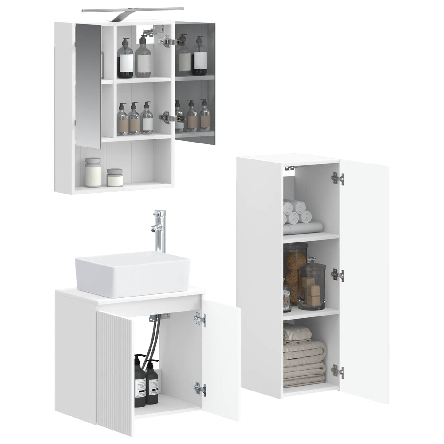 vidaXL Bathroom Furniture Set 4 pcs White Engineered Wood and Glass