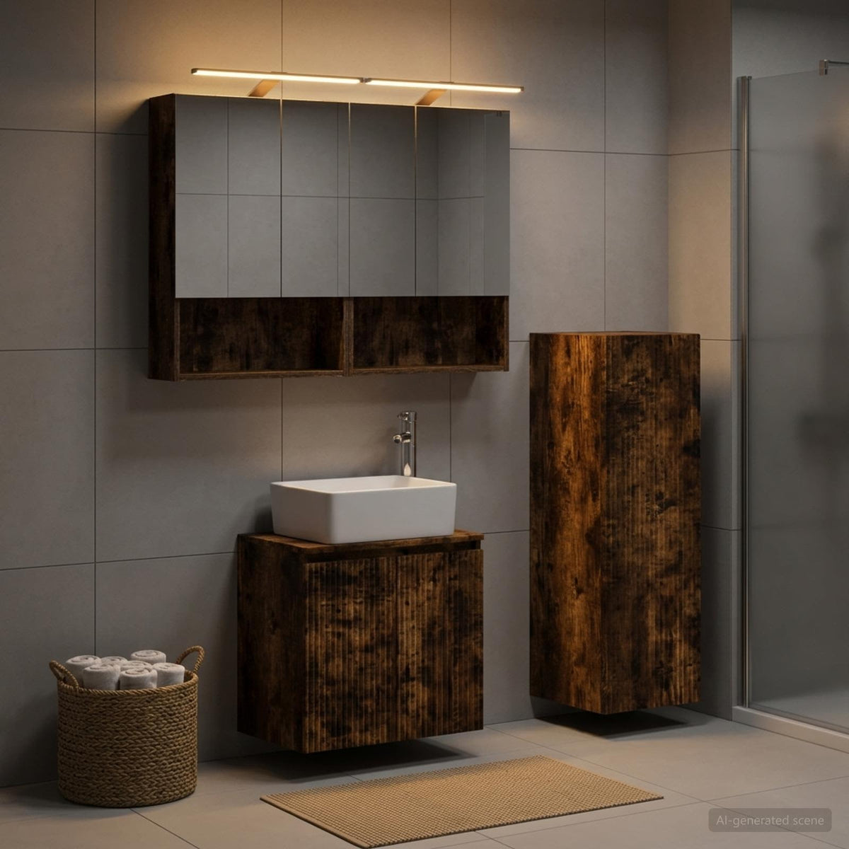 vidaXL Bathroom Furniture Set 4 pcs Smoked Oak