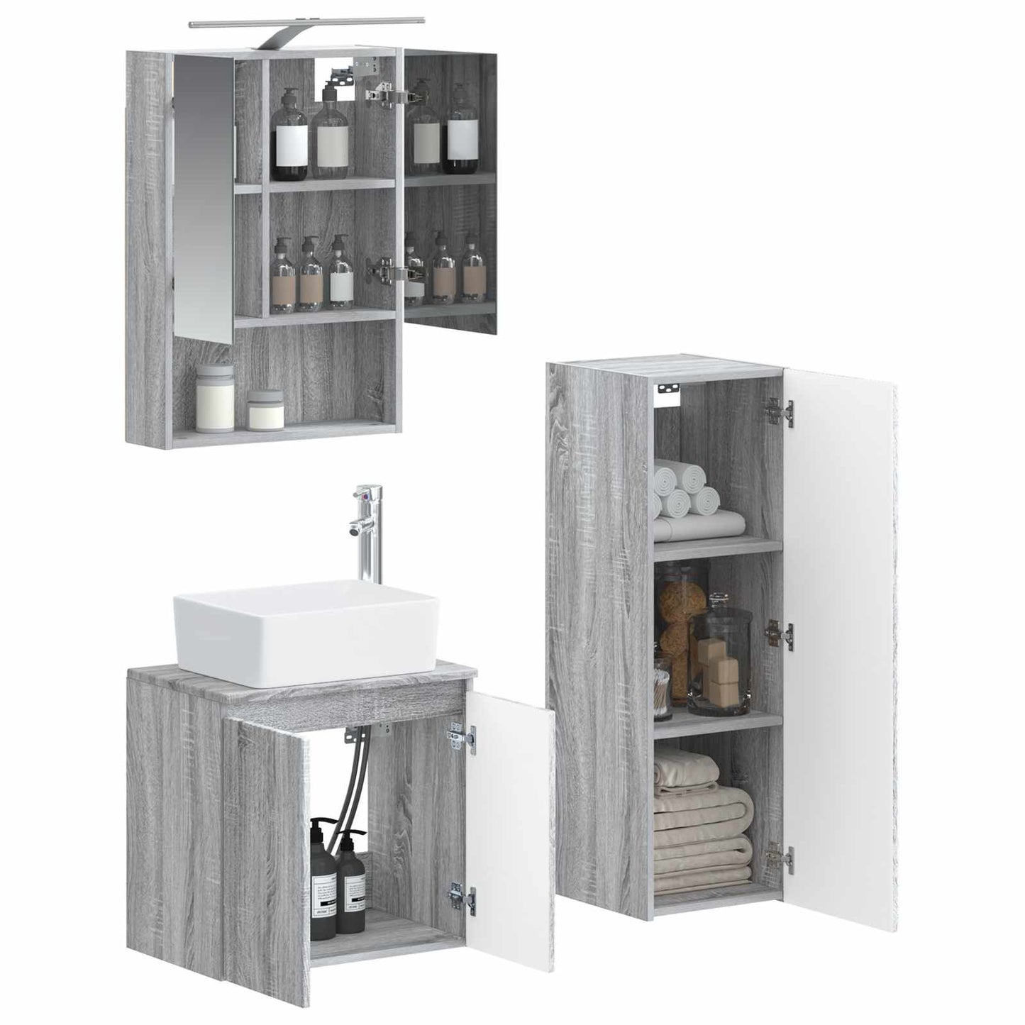 vidaXL Bathroom Furniture Set 4 pcs Grey Sonoma