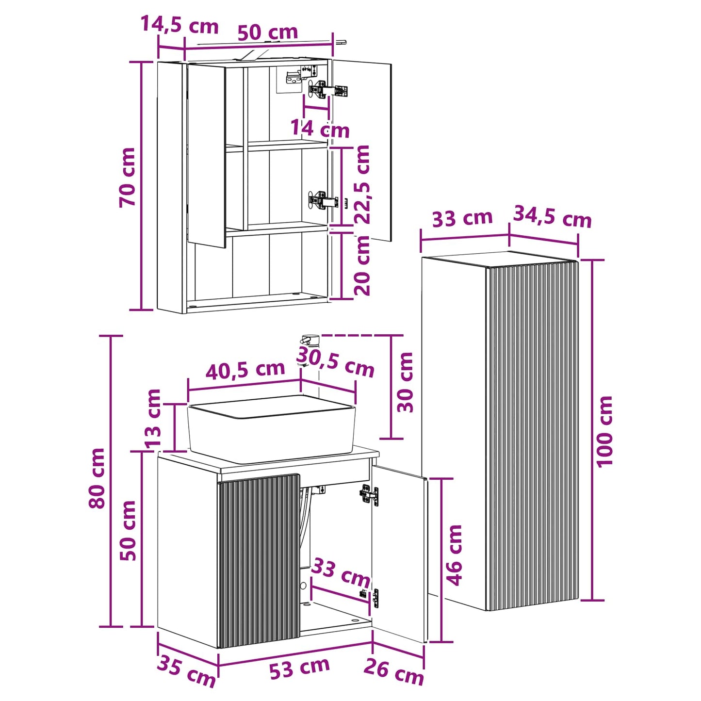vidaXL Bathroom Furniture Set 4 pcs Grey Sonoma